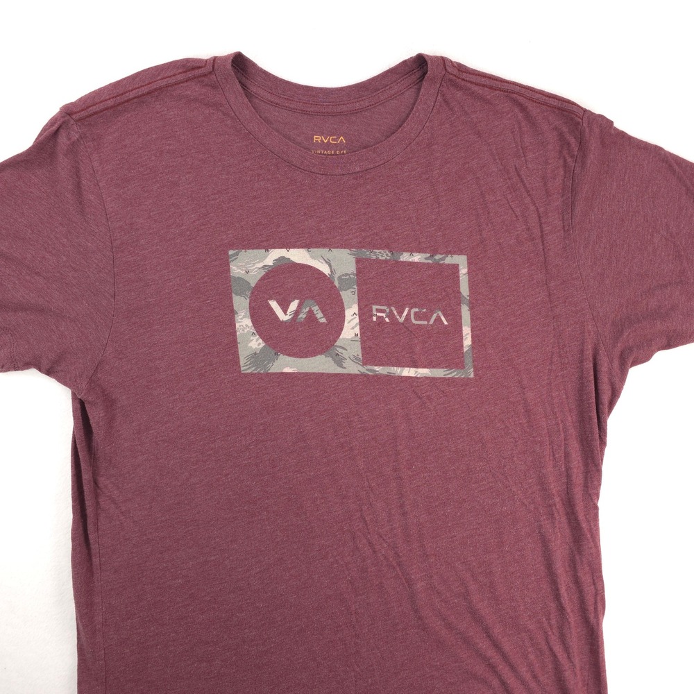 RVCA Shirt Mens XXL Red Short Sleeve Graphic Tee Vintage Dye Camo Logo